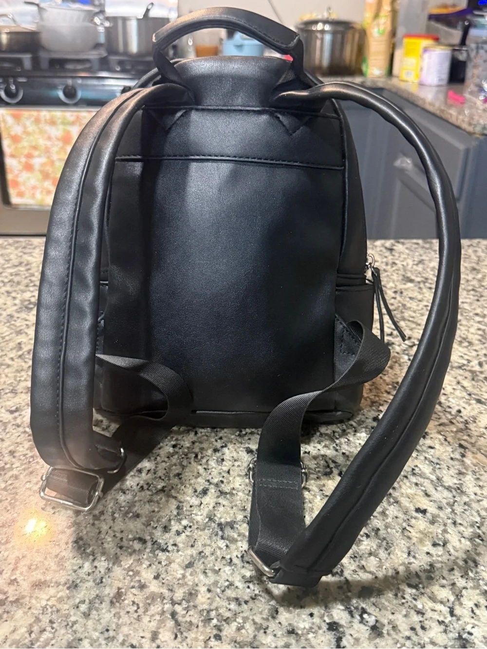 Nine West Black Mini Faux-Leather Backpack with Front Zip Pockets